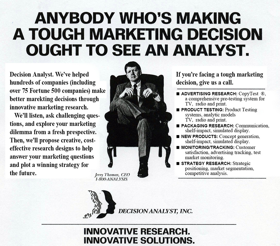 Decision Analyst Innovative Research Ad from 1992